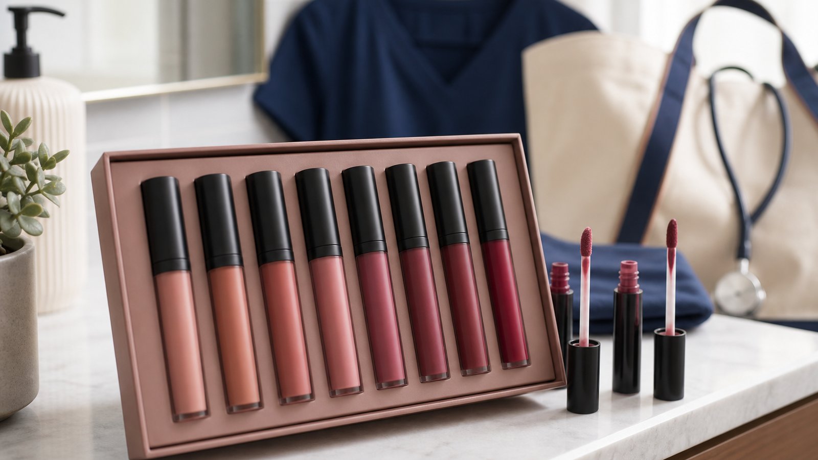 Matte liquid lipstick ready for a long UK work shift