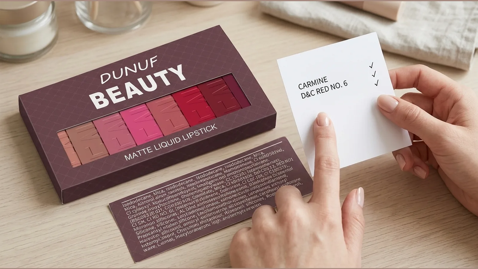Checking a lipstick ingredient list for a known cosmetic allergen